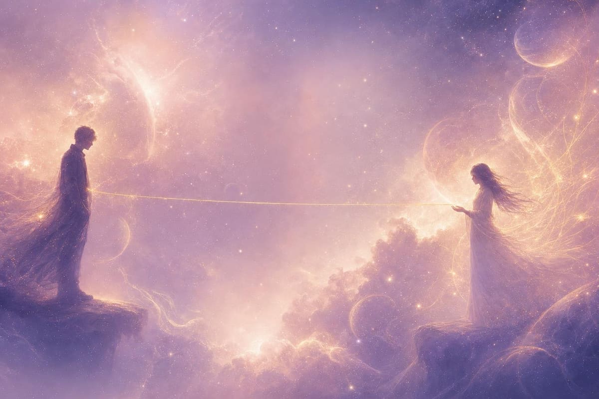 Soft lavender and blush nebula clouds with fine gold linework drifting through a scattered starfield. No text, no diagrams.